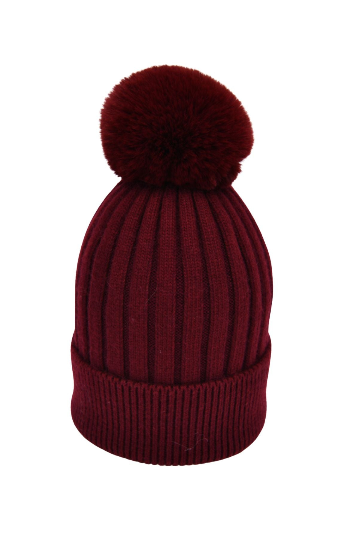 Women's Red Meribel Cashmere Pom Pom Hat Burgundy | One Size | Hortons England