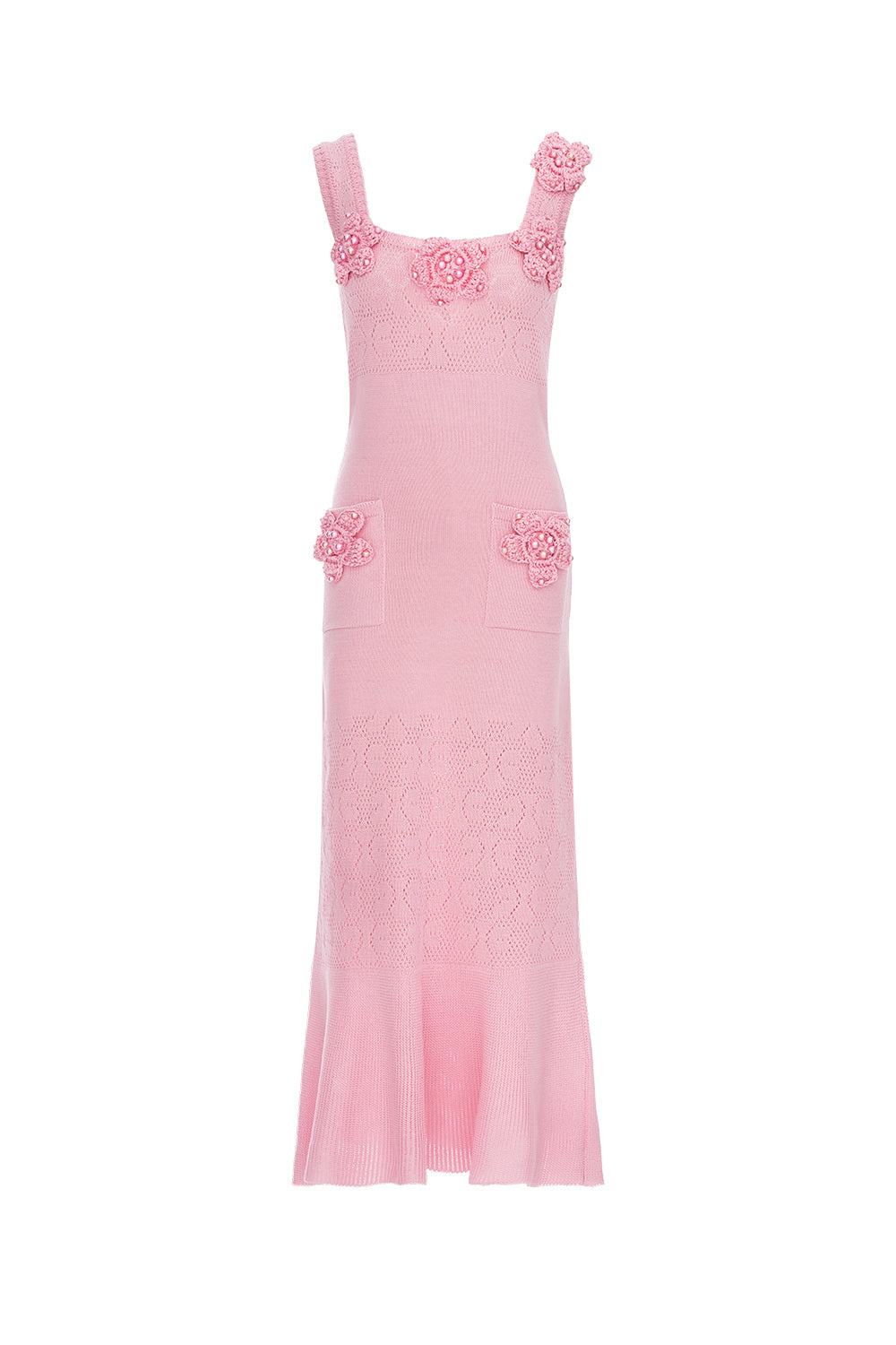 Women's Pink Rose Vanilla Knit Dress With Handmade Knit Details | Extra Large | Andreeva