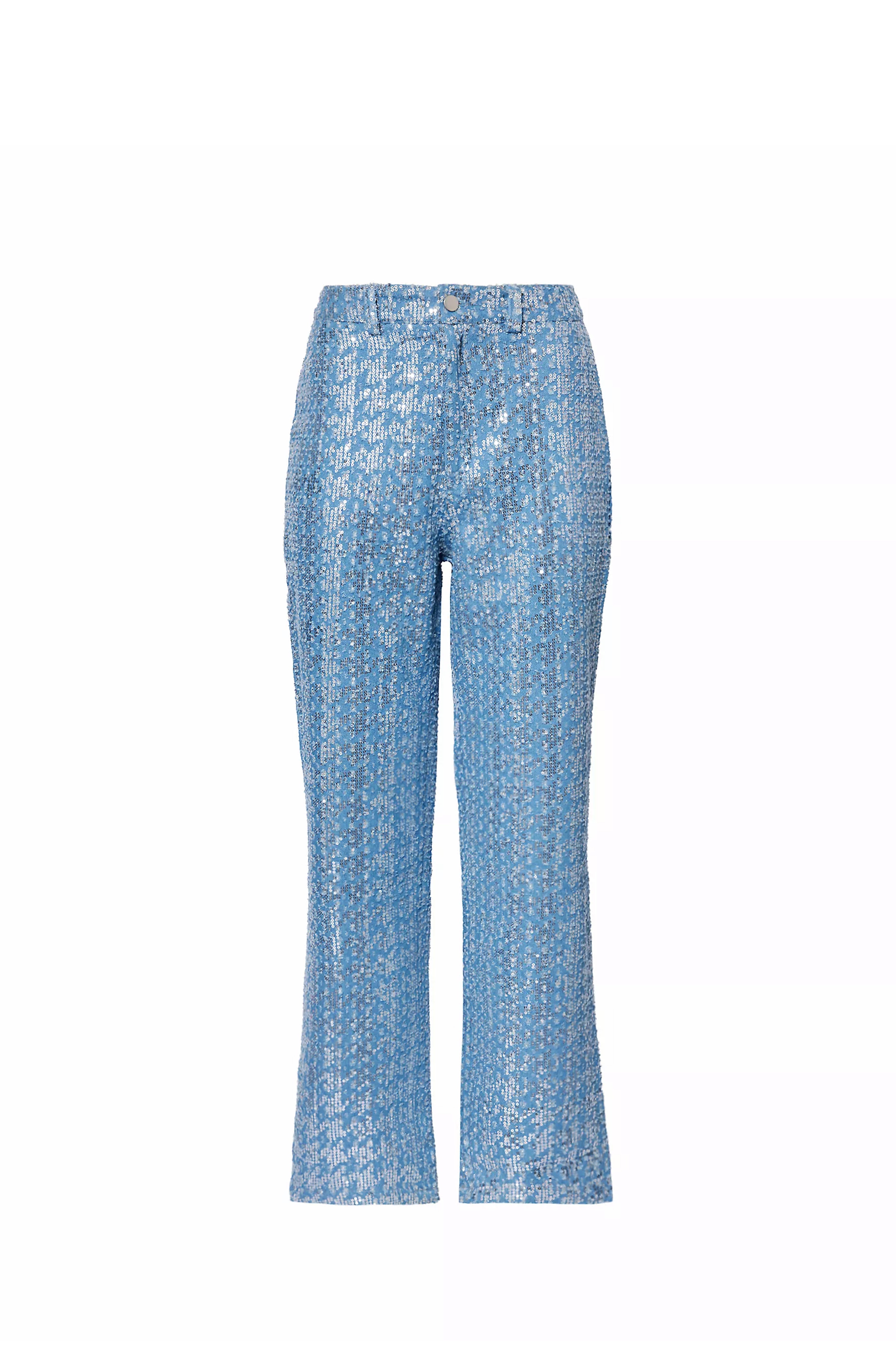 Amy Lynn Womens Blue Bambi Sequin-embellished Straight-leg Mid-rise Jeans In Blue