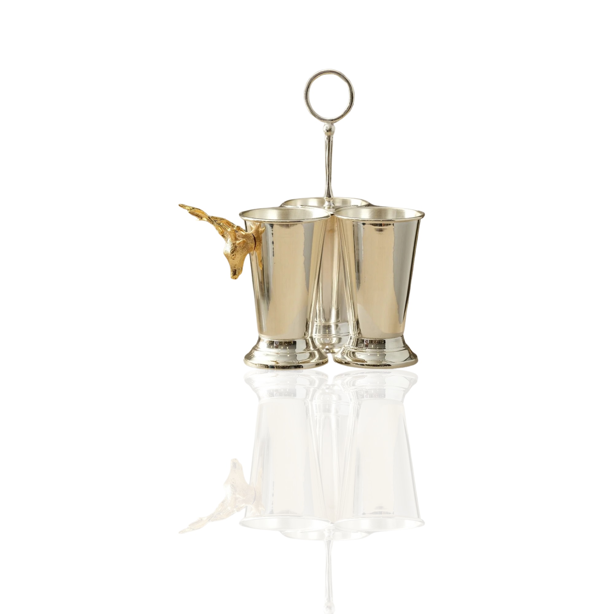 Marleth Silver Triple Cup Cutlery Holder With Gold Deer Detail