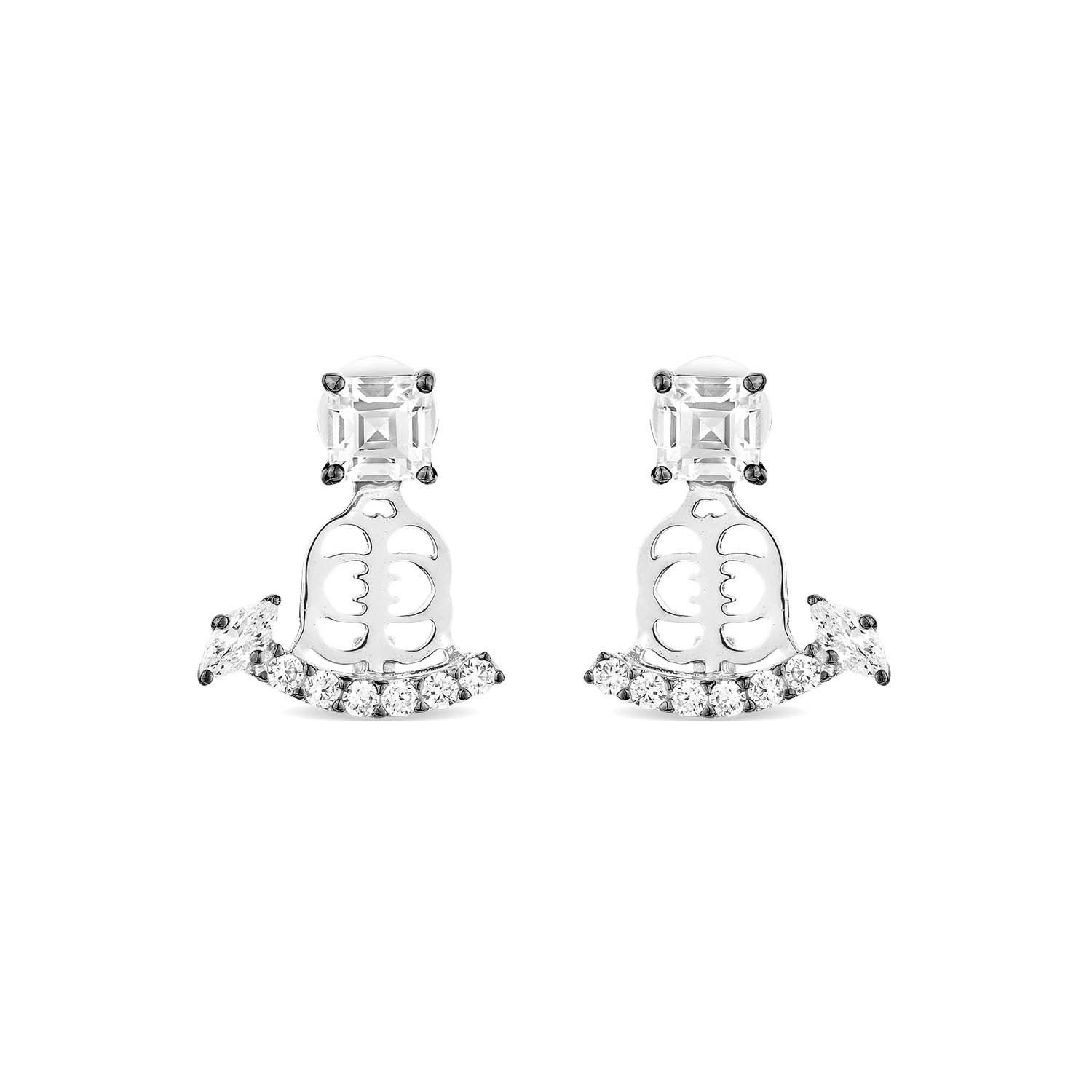 Sally Skoufis Women's White / Black / Silver Revival Ear Jacket With Man Made White Cz Diamond Stimulant In Sterli