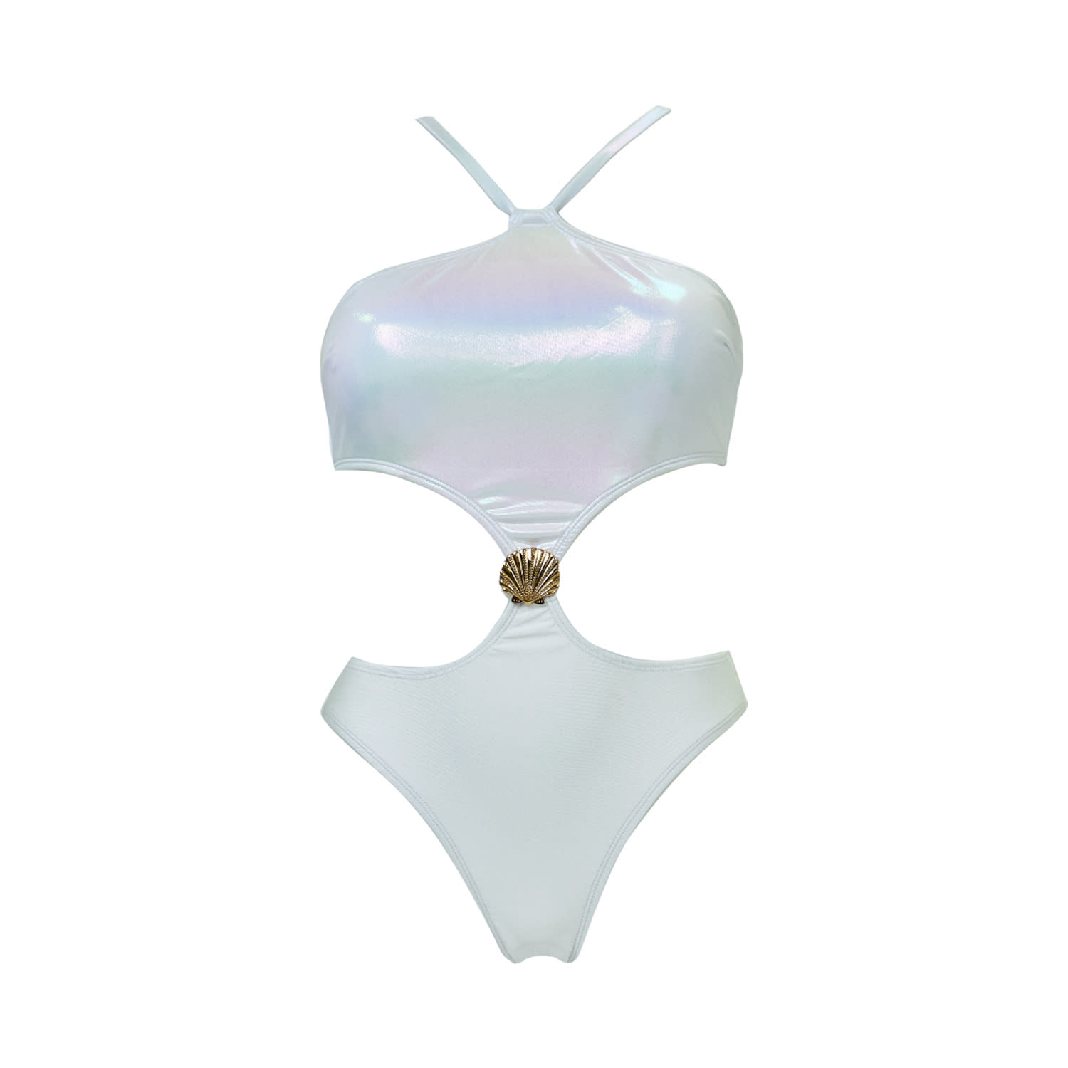 Women's The Siren's Secret - Shiny Trikini With Removable Shell Pearl White | Large | Aulala Paris