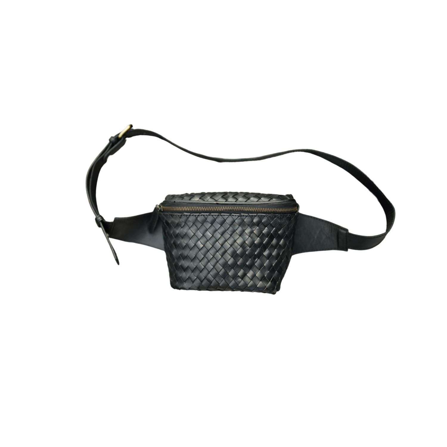 Women's Black Francesca Handwoven Leather Belt Bag | One Size | Pink Haley