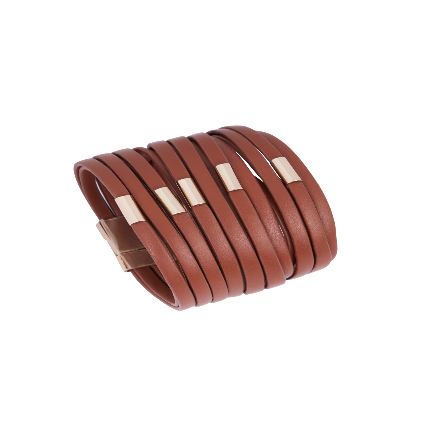 Saachi Women's Brown Multi Strand Vegan Leather Sienna Bracelet