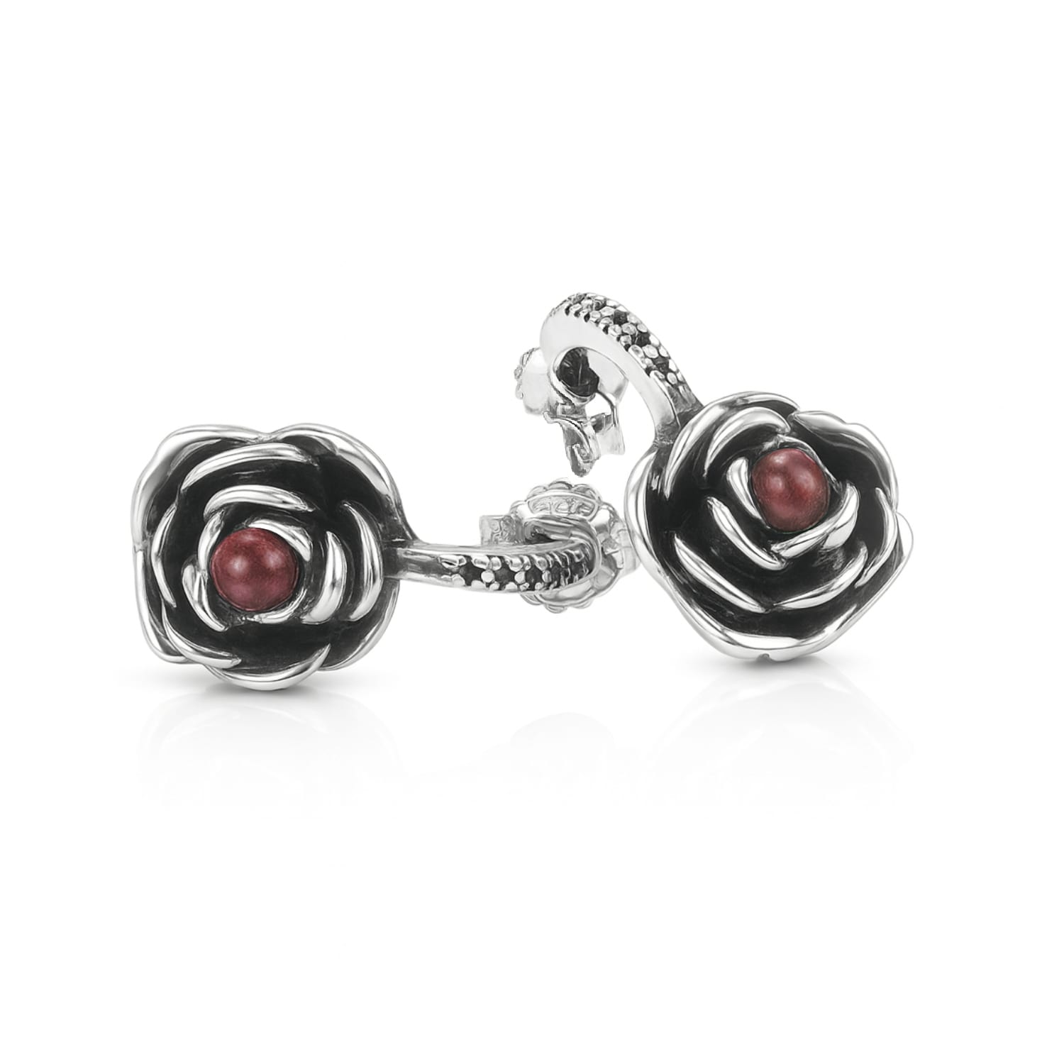 Unaloe Silver / Red Blackstar Sterling Silver Rose Drop Earrings With Ruby – Earrings For Women – Jewelry F In Multi