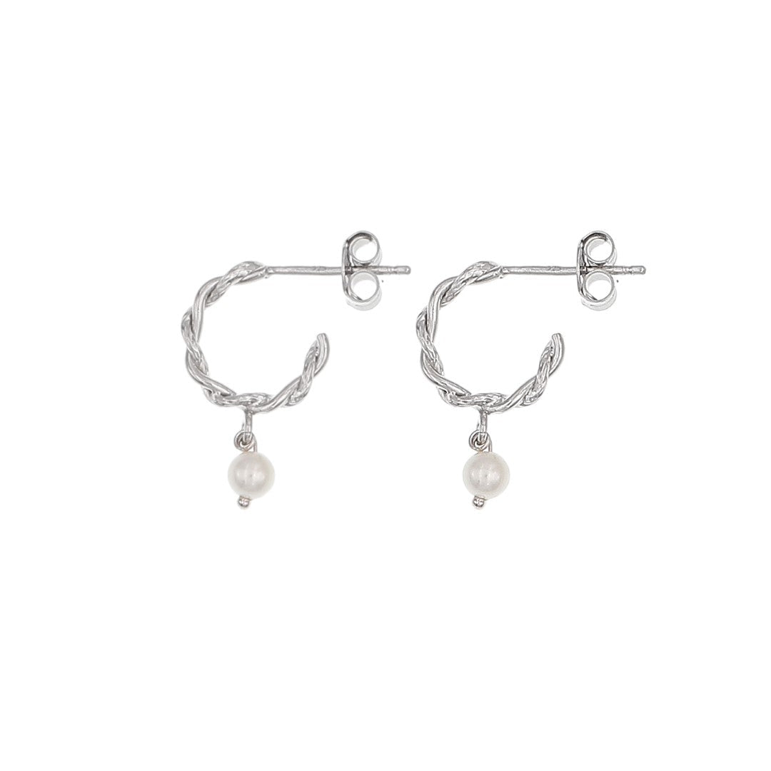 Women’s Mini Pearl Twist Huggies - Silver The Hoop Station