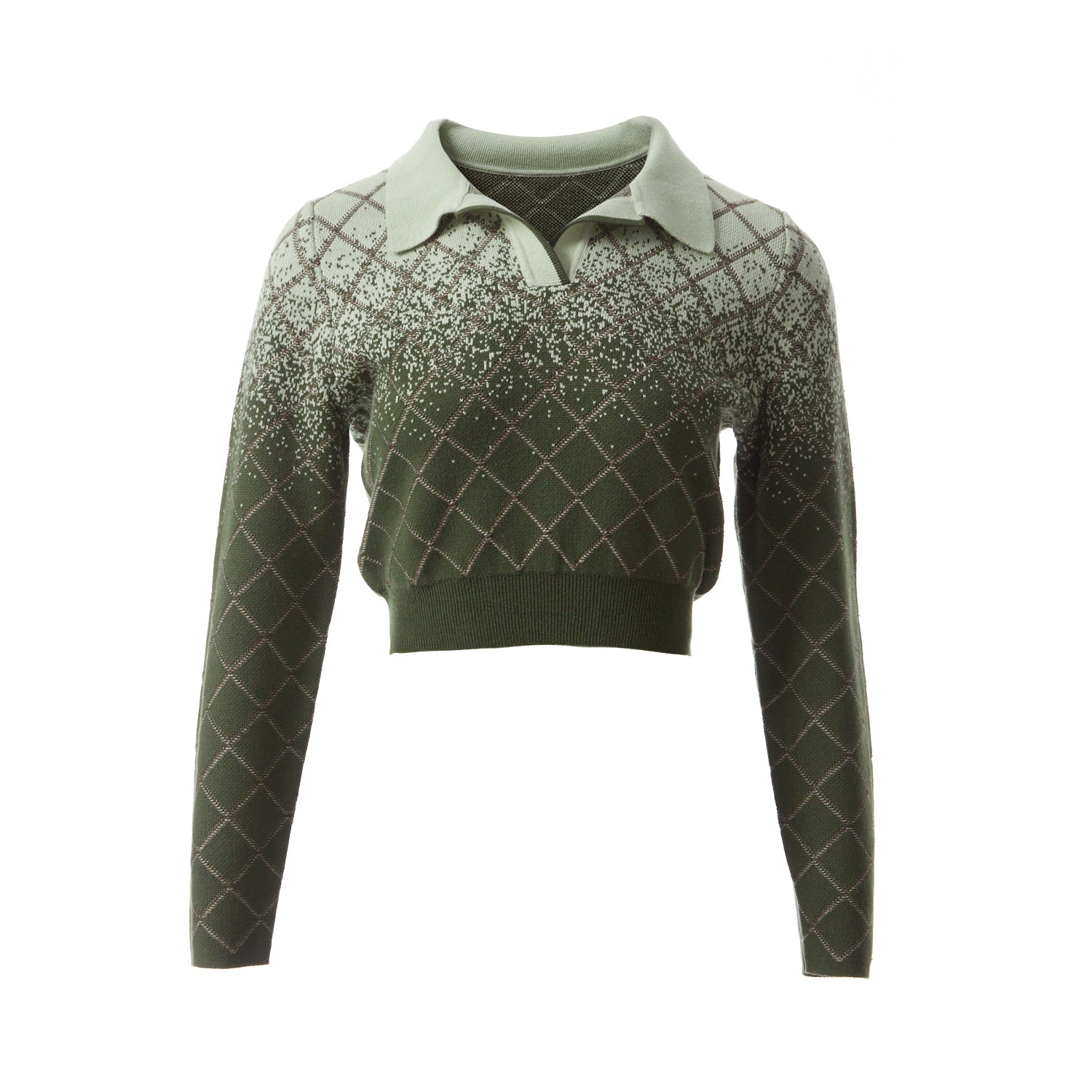 Women’s Green Fully Fashioning Remi Jacquard Knit Cropped Polo Top Xs