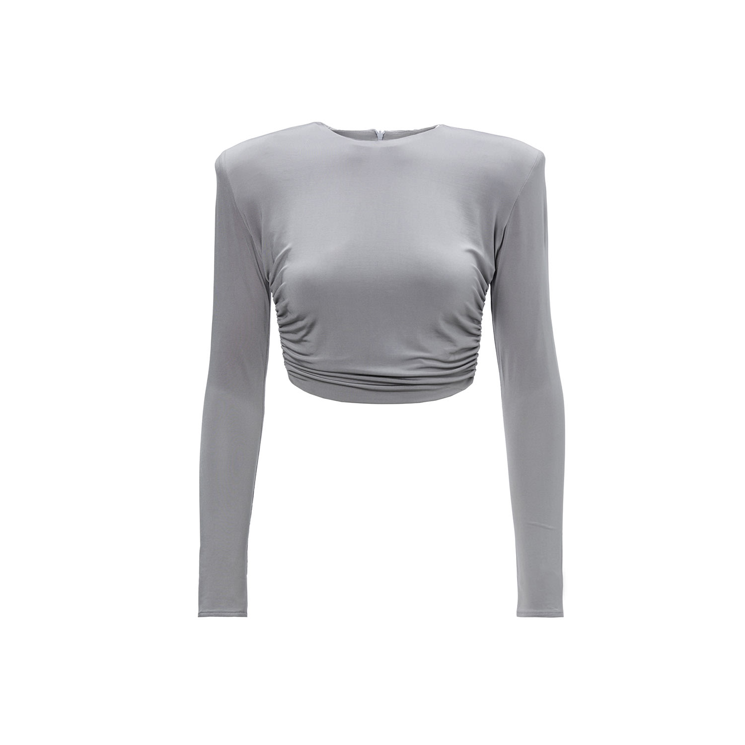 Women’s Grey Crop Top With Proeminent Shoulders And Gathered Detailing Extra Small Bluzat