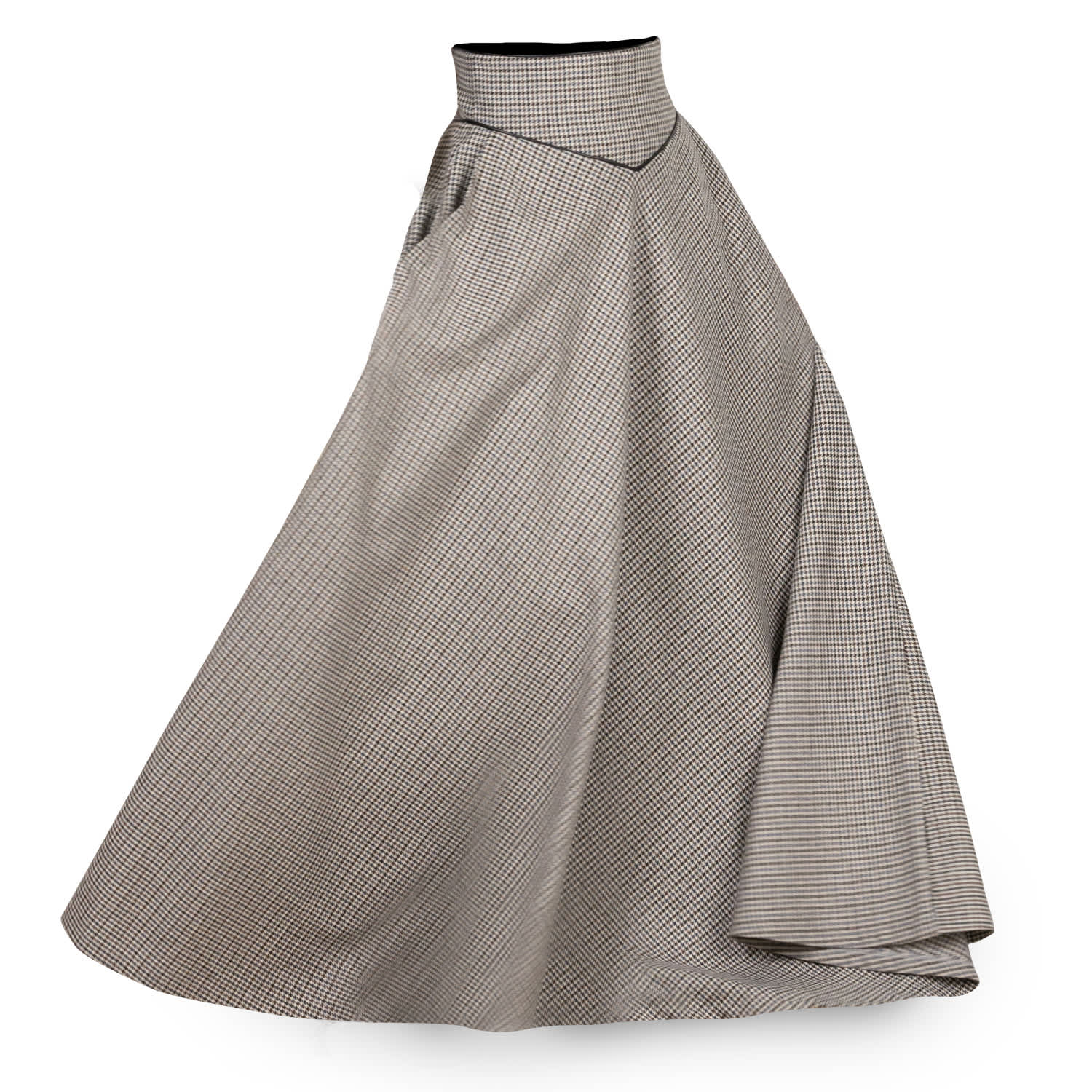 Nikka Place Women's Brown Long Wool A-line Skirt With Ultra High Waist And Pockets In Pepite Colour In Brown