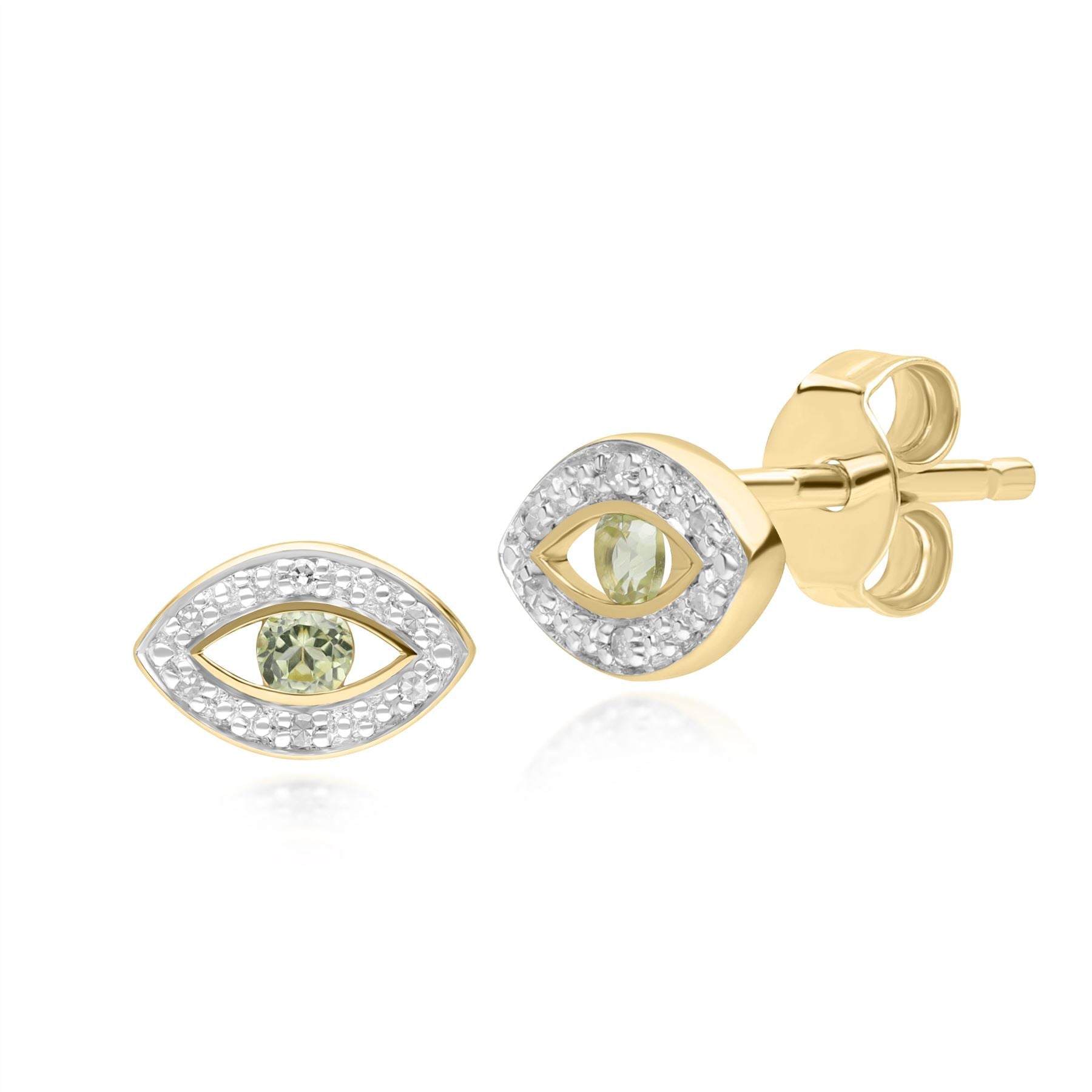 Women’s Gold / Green Evil Eye Peridot & Diamond Stud Earrings In Yellow Gold Gemondo