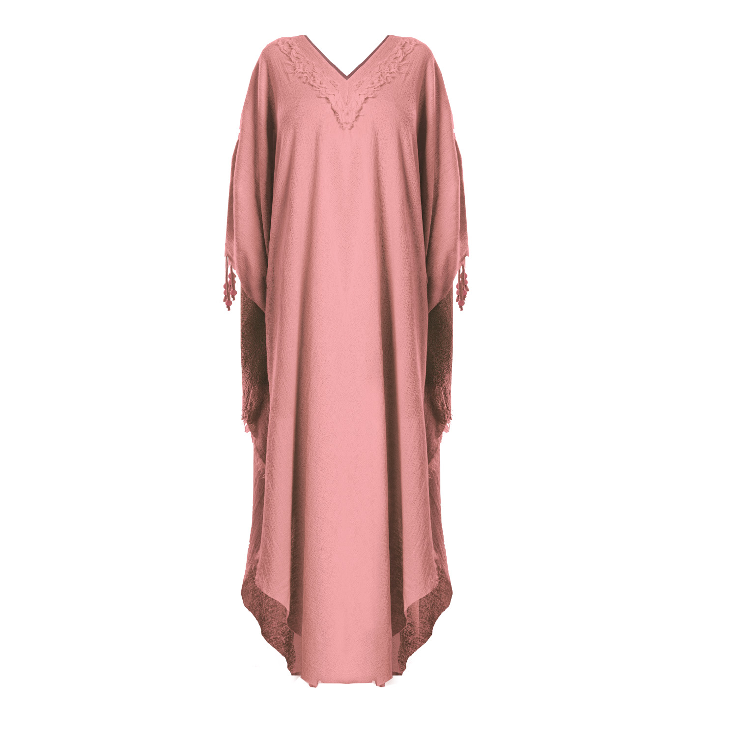 Zhenabia Puskul Cotton Kaftan Maxi Dress With Tassels - Pink