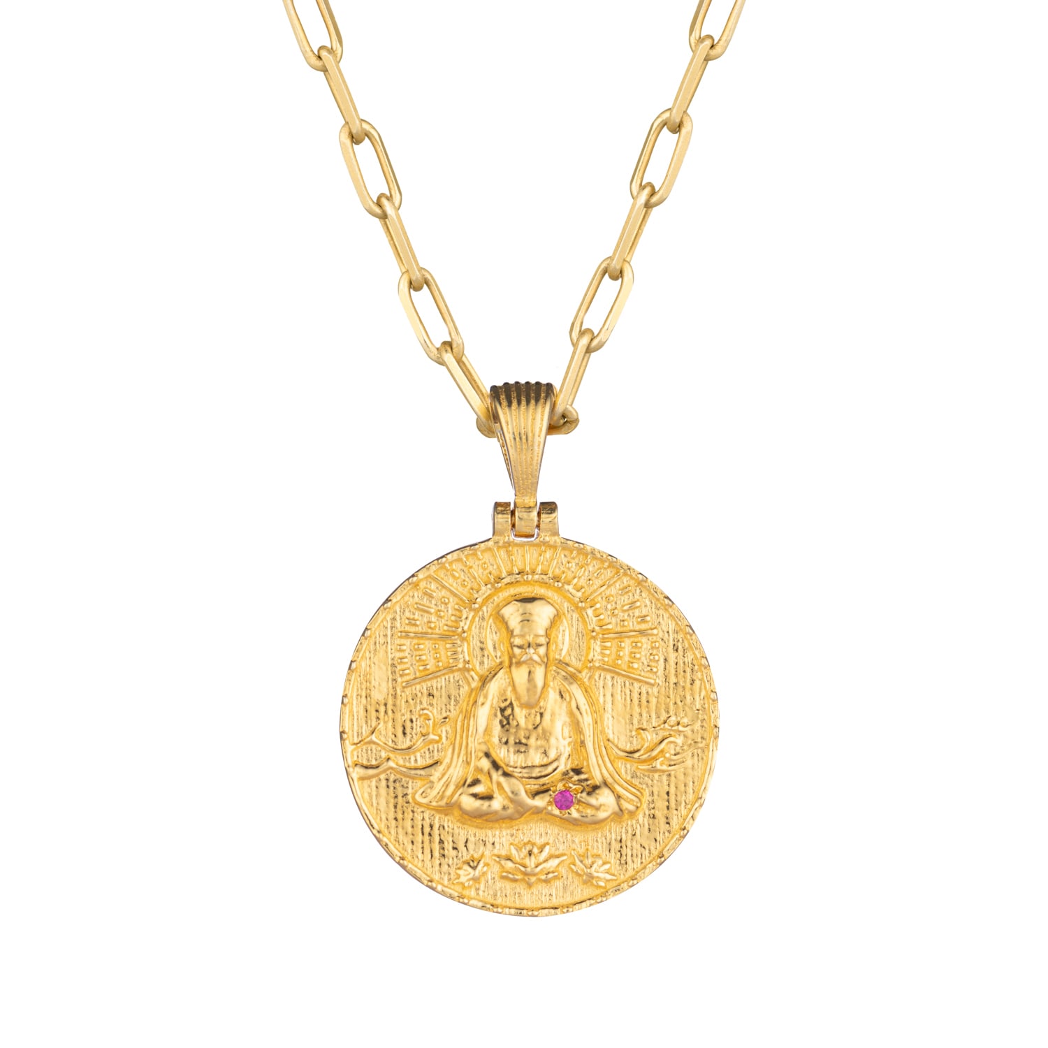 Sohavi Women's Gold Guru Nanak Coin Necklace
