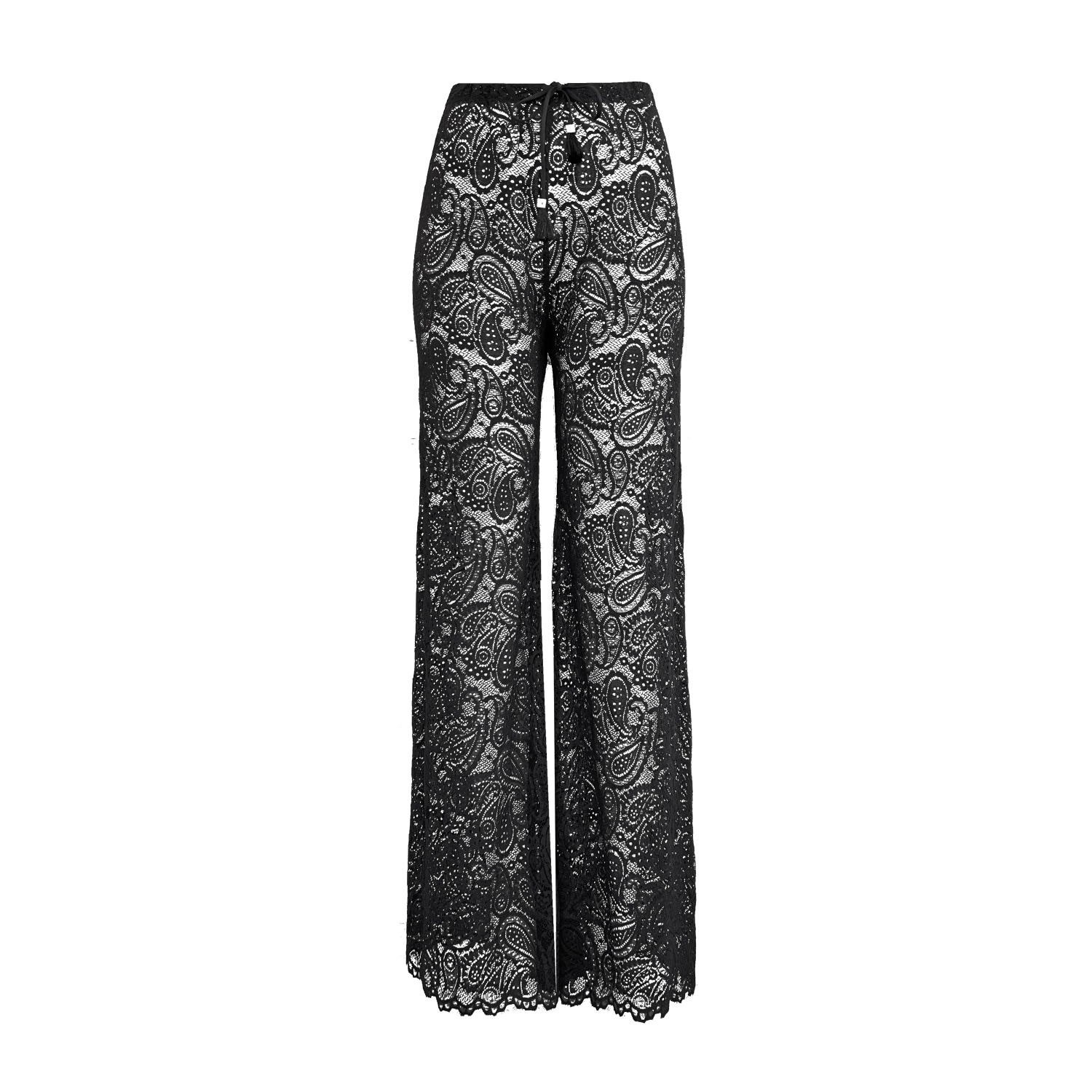 Women’s Black Lace Wide Leg Trousers Pants With A Paisley Motif Medium Elin Ritter Ibiza