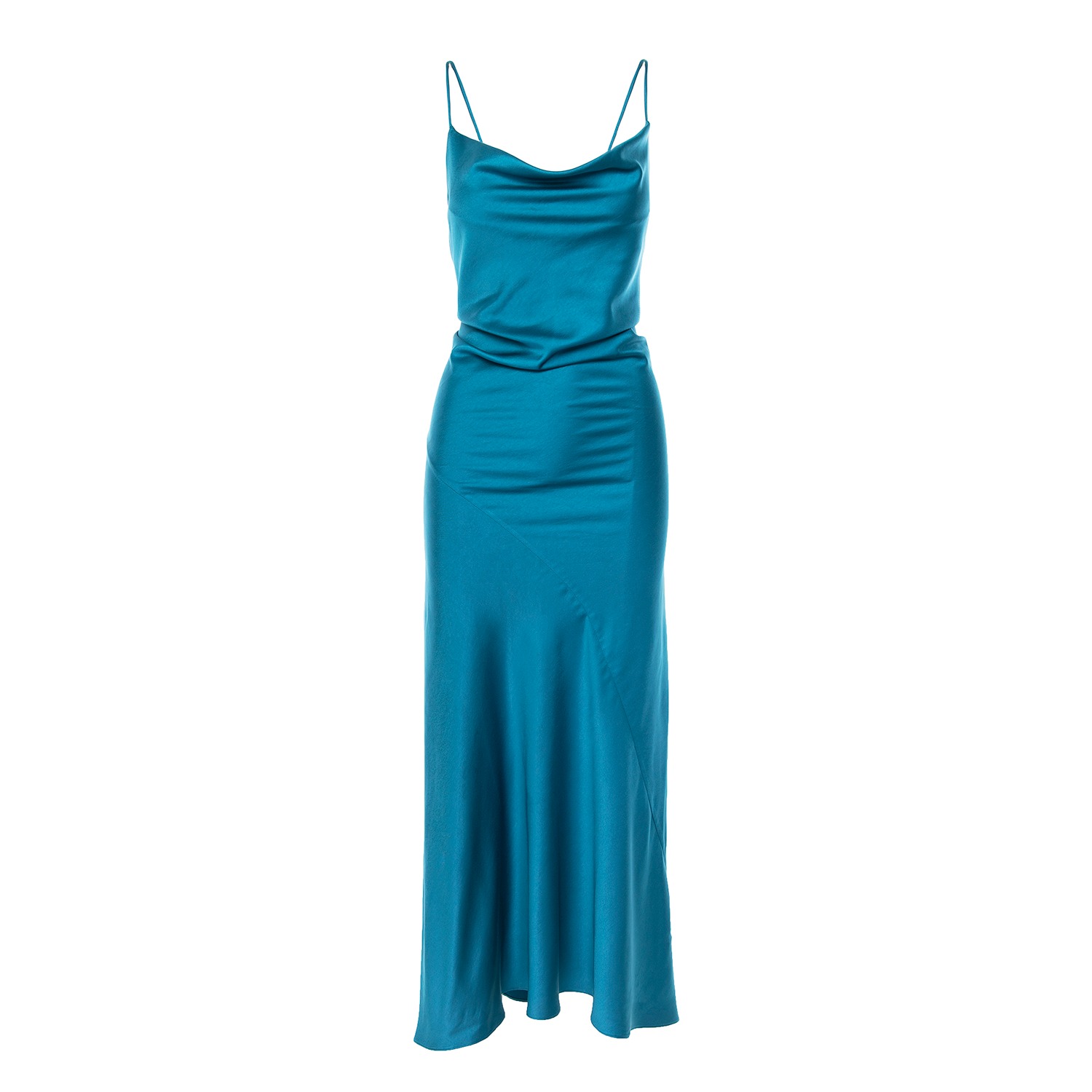 Tulum Cowl Neck Satin Ankle Dress In Turquoise | ROSERRY | Wolf & Badger