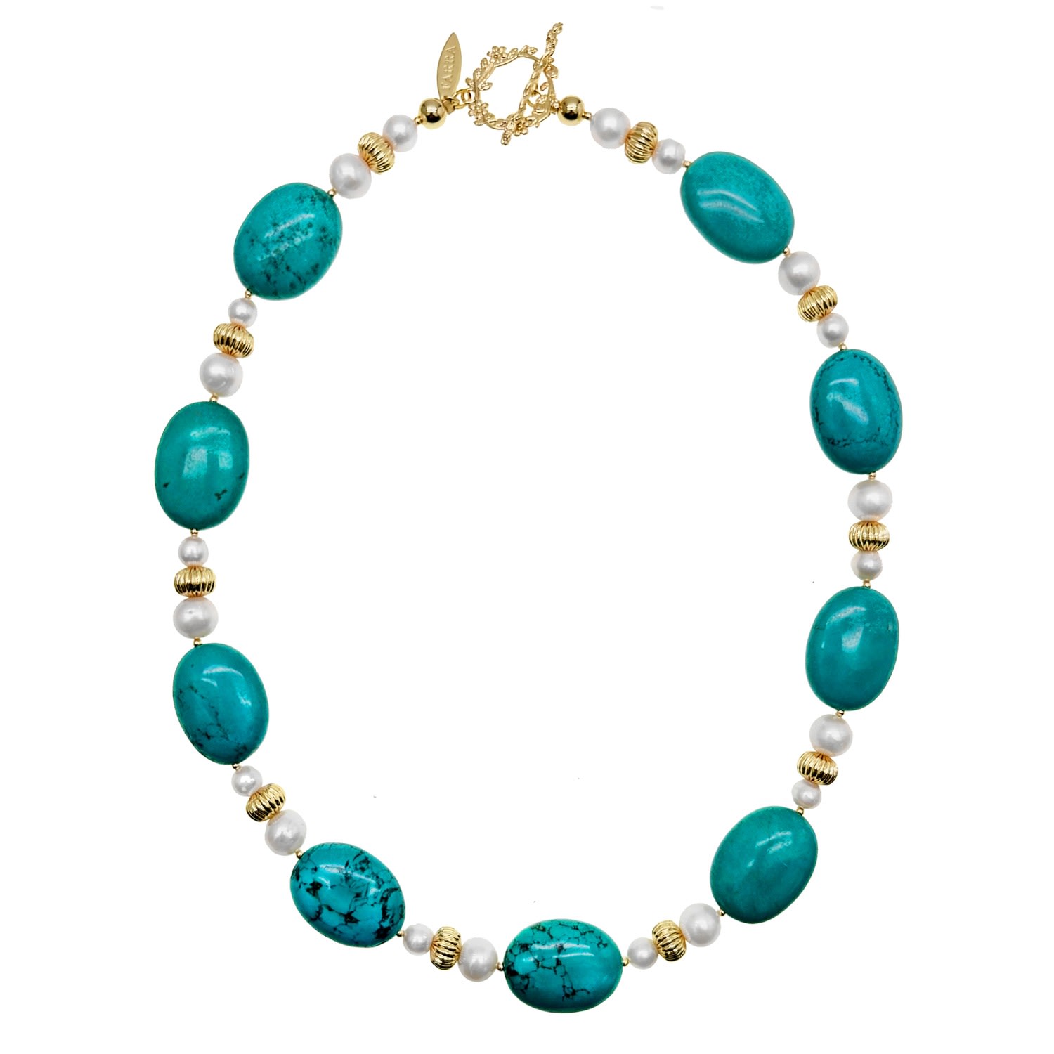 Women’s White / Blue Oval Turquoise & Freshwater Pearls Statement Necklace Farra