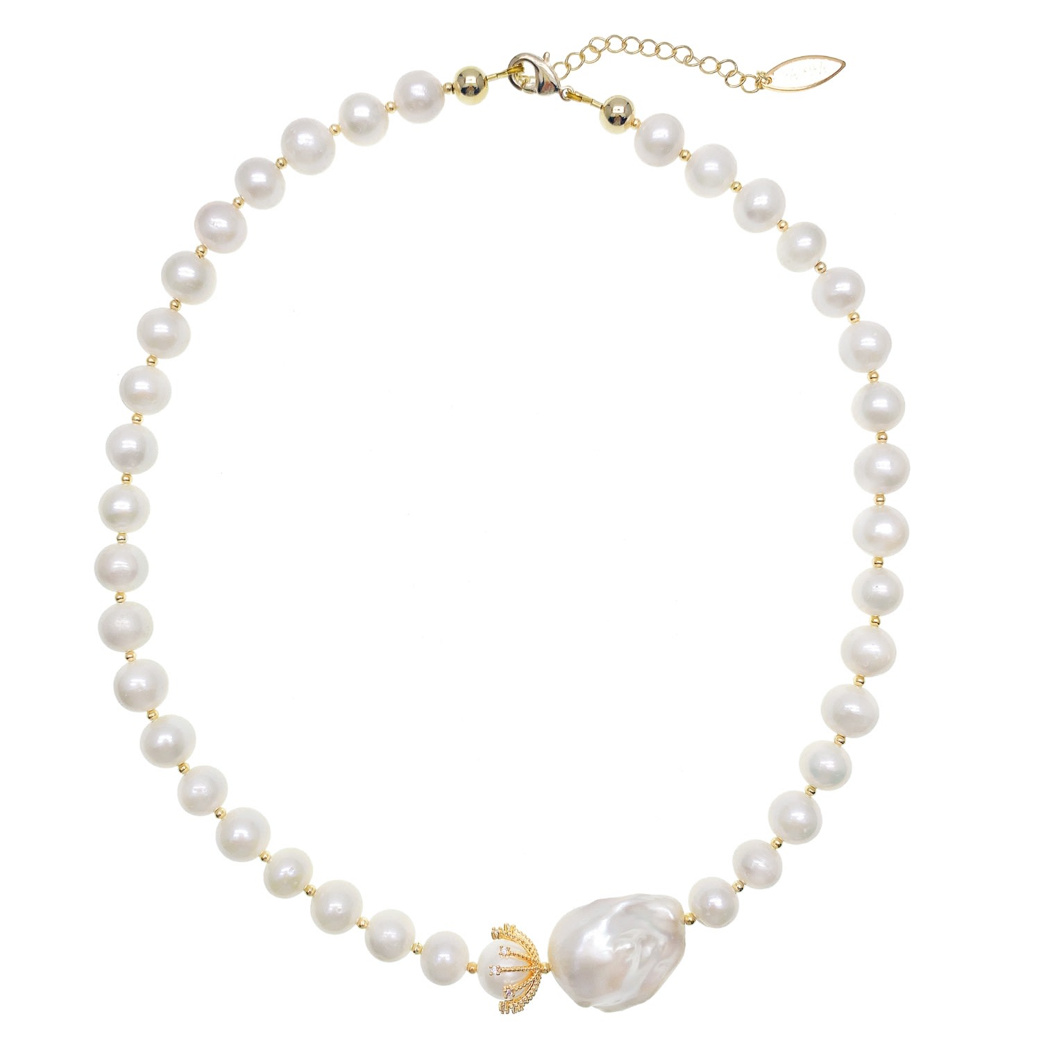 Farra Women's White Freshwater Pearls With Baroque Pearls Timeless Short Necklace In White
