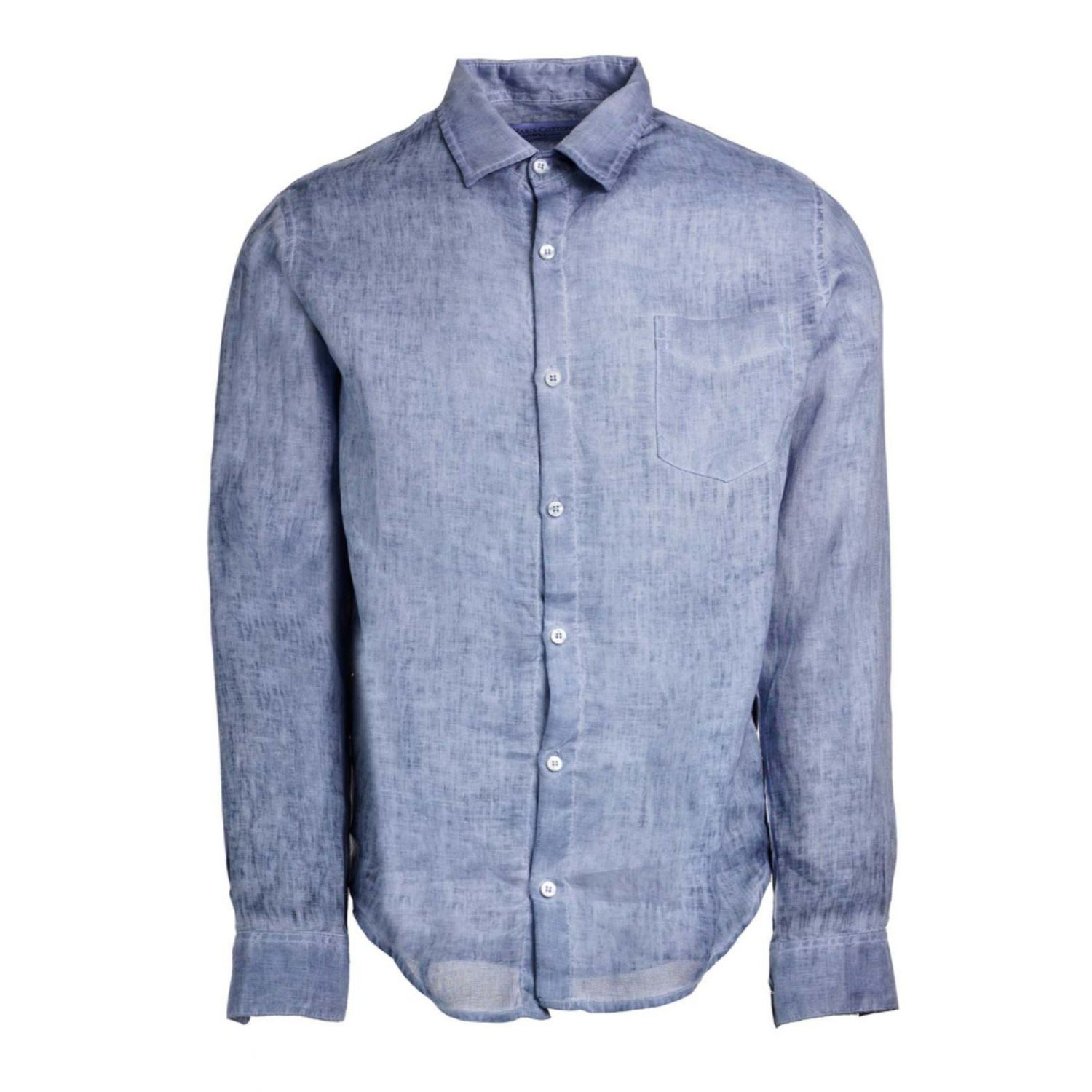 Men’s Blue Long Sleeved Front Pocket Linen Freddo Dye Shirt-Denim Medium Haris Cotton