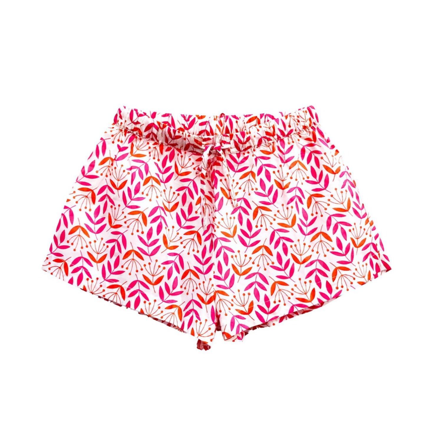 Pink / Purple / Yellow Leaf & Bud Sleep Shorts In Magenta & Orange Small Lime Tree Design