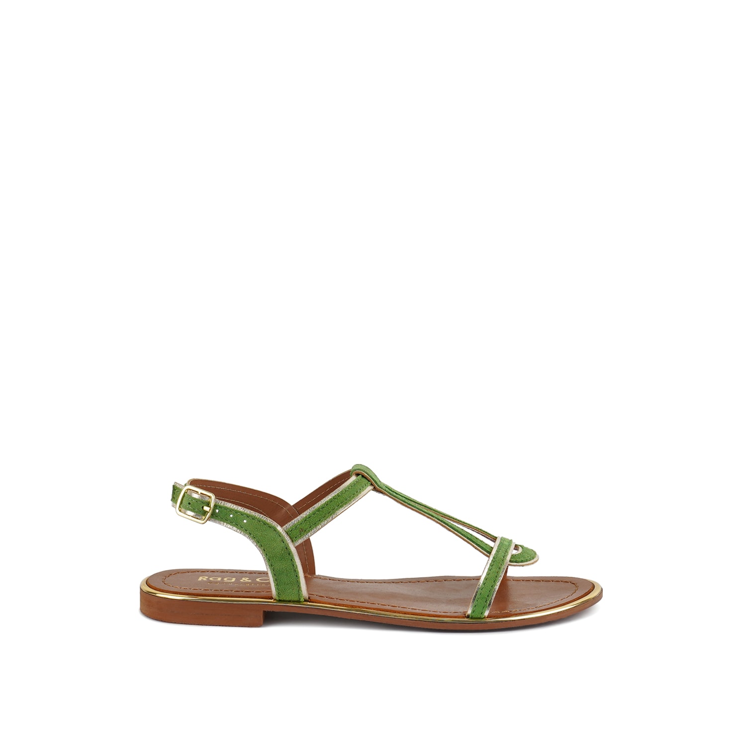 Rag & Co Women's Feodora Green Flat Slip-on Sandals