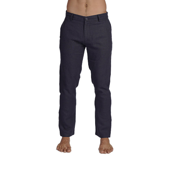 Men's Blue 100% Linen Slim Fit Pants - Navy | 38" | Eight X