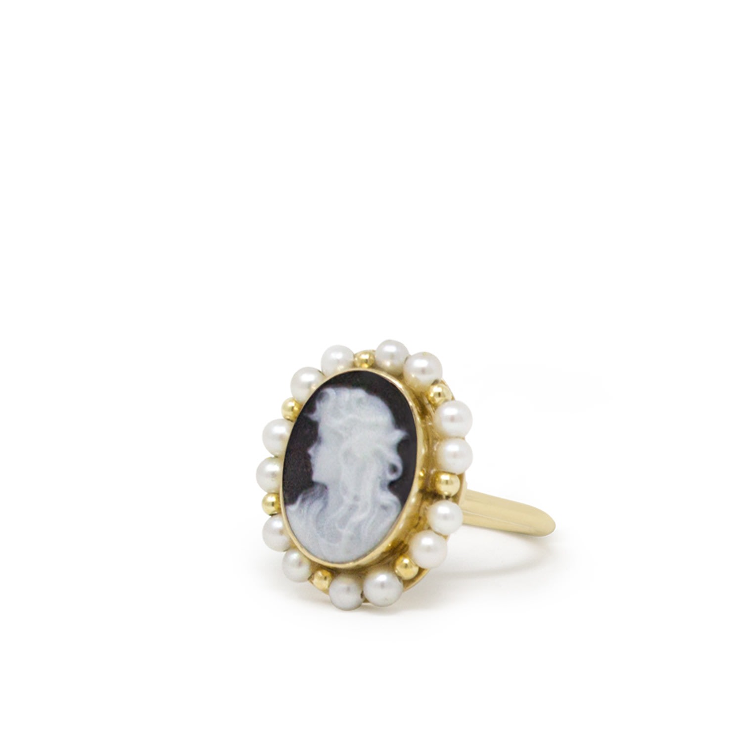 Vintouch Italy Women's Little Lovelies Gold-plated Black Cameo Pearly Ring In Black