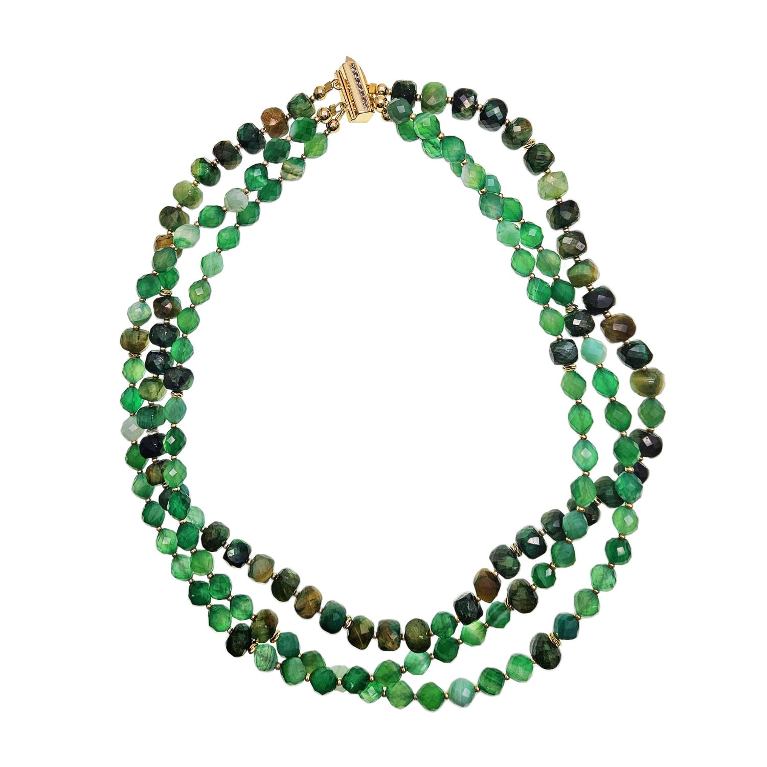 Farra Women's Green Agate With Tiger-eye Multi-layers Necklace In Green