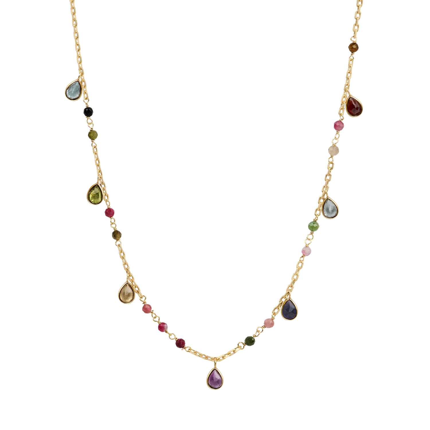 Karma And Luck Women's Gold Graceful Delight Sapphire & Tourmaline Necklace