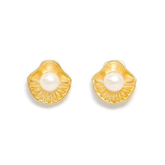 Women’s Gold / White Vita Gold Seashell Stud Earrings With Cultured Freshwater Pearls Pearls of the Orient Online