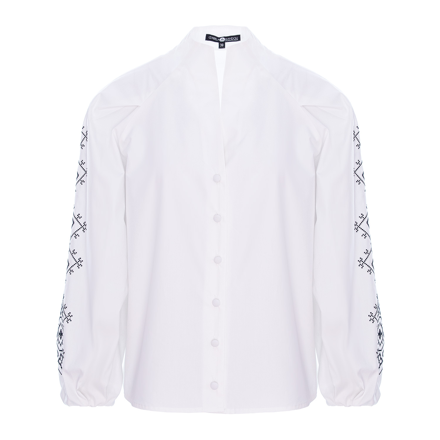 Izabela Mandoiu Women's White Button-up Shirt With Black Embroidered Sleeves In White