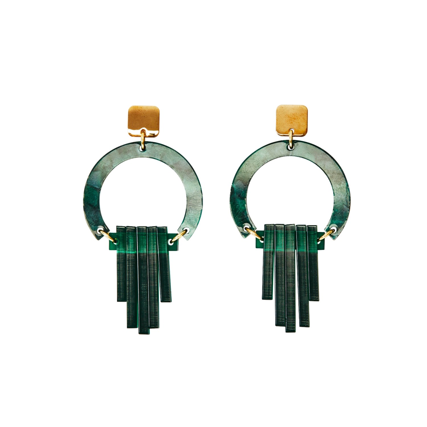 Toolally Women's Green Art Deco Chandelier Earrings - Emerald Pearl In Green