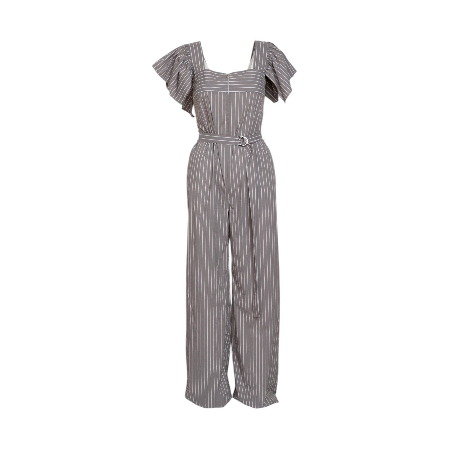 Artista Women's White / Grey Line Frilled Jumpsuit In White/grey