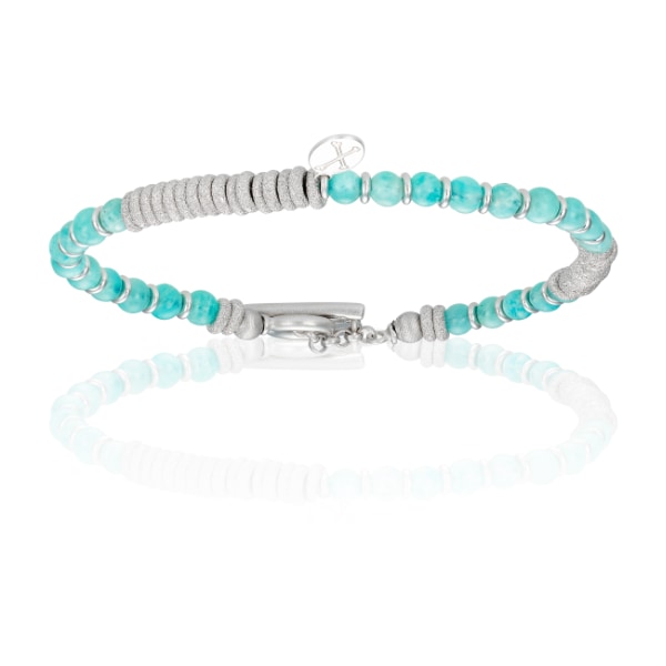 Men’s Blue Apatite Stone Beaded Bracelet With White Gold Beads Unisex Double Bone Bracelets