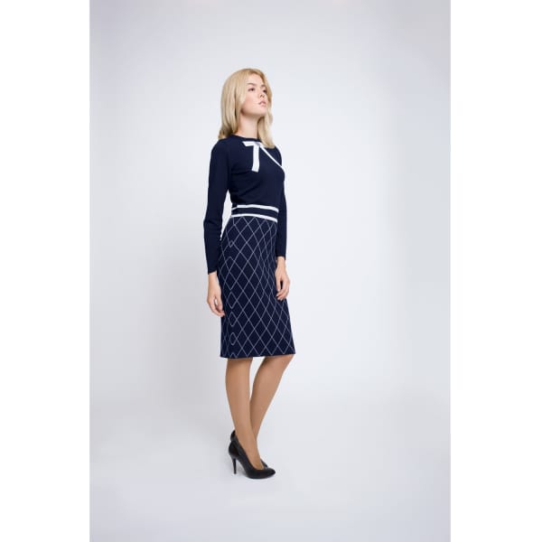 Rumour London Chloe Bow Jacquard Knitted Dress In Midnight Blue In Knitted