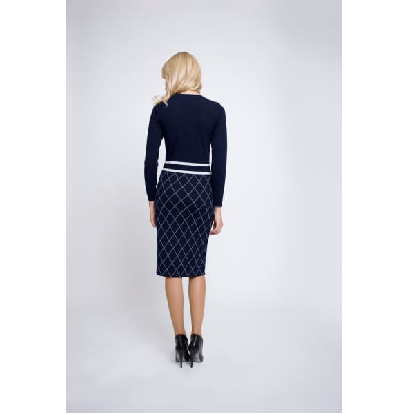 Rumour London Chloe Bow Jacquard Knitted Dress In Midnight Blue In Knitted