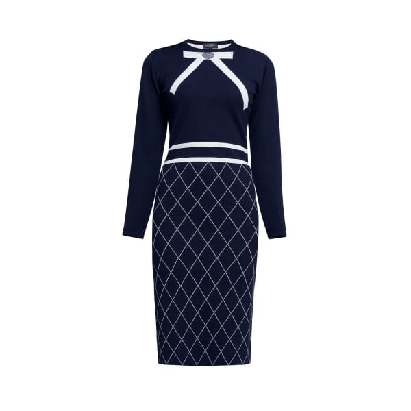 Rumour London Chloe Bow Jacquard Knitted Dress In Midnight Blue In Knitted