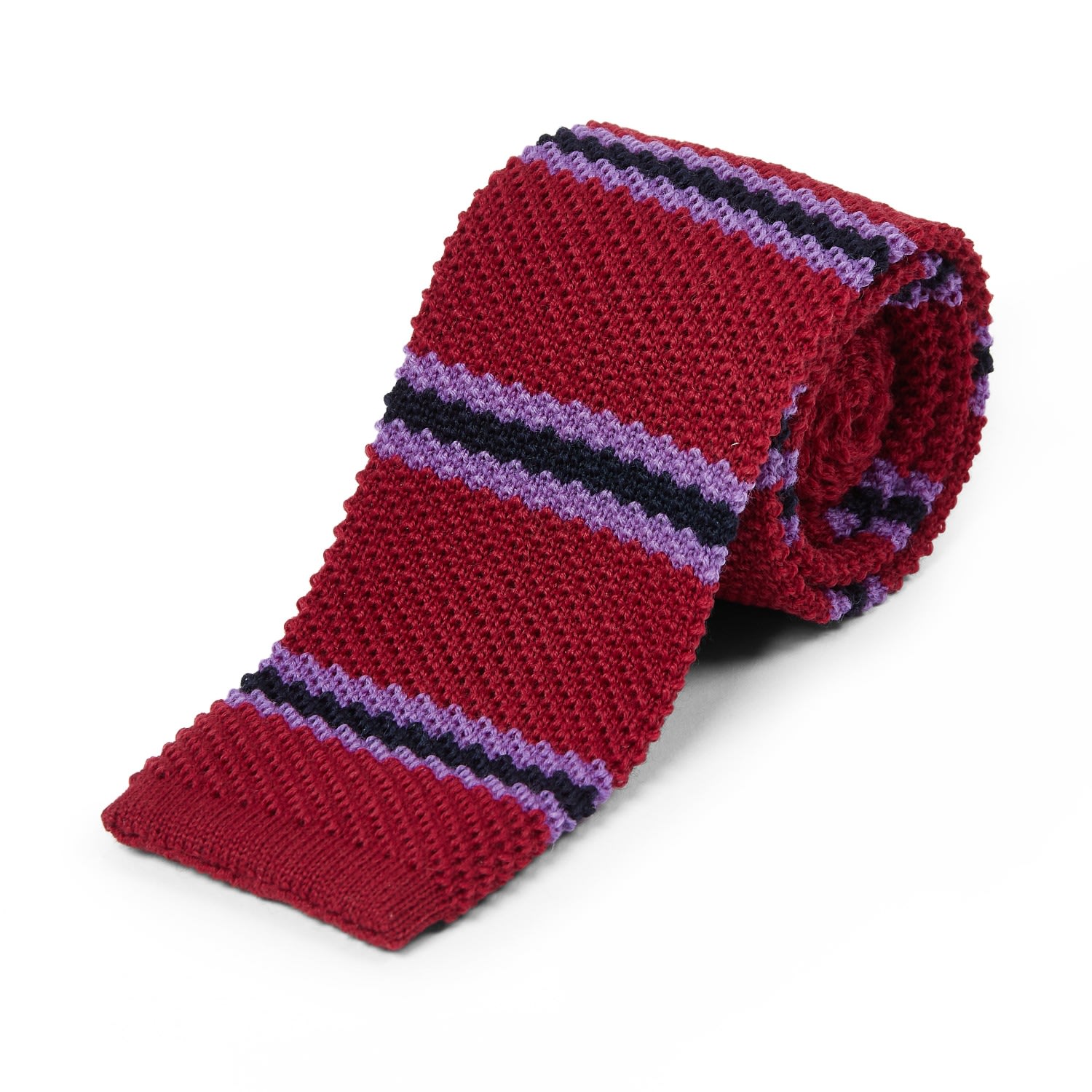 Shop Burrows And Hare Men's Wool Knitted Tie - Stripe Red, Purple & Navy In Blue/purple/red