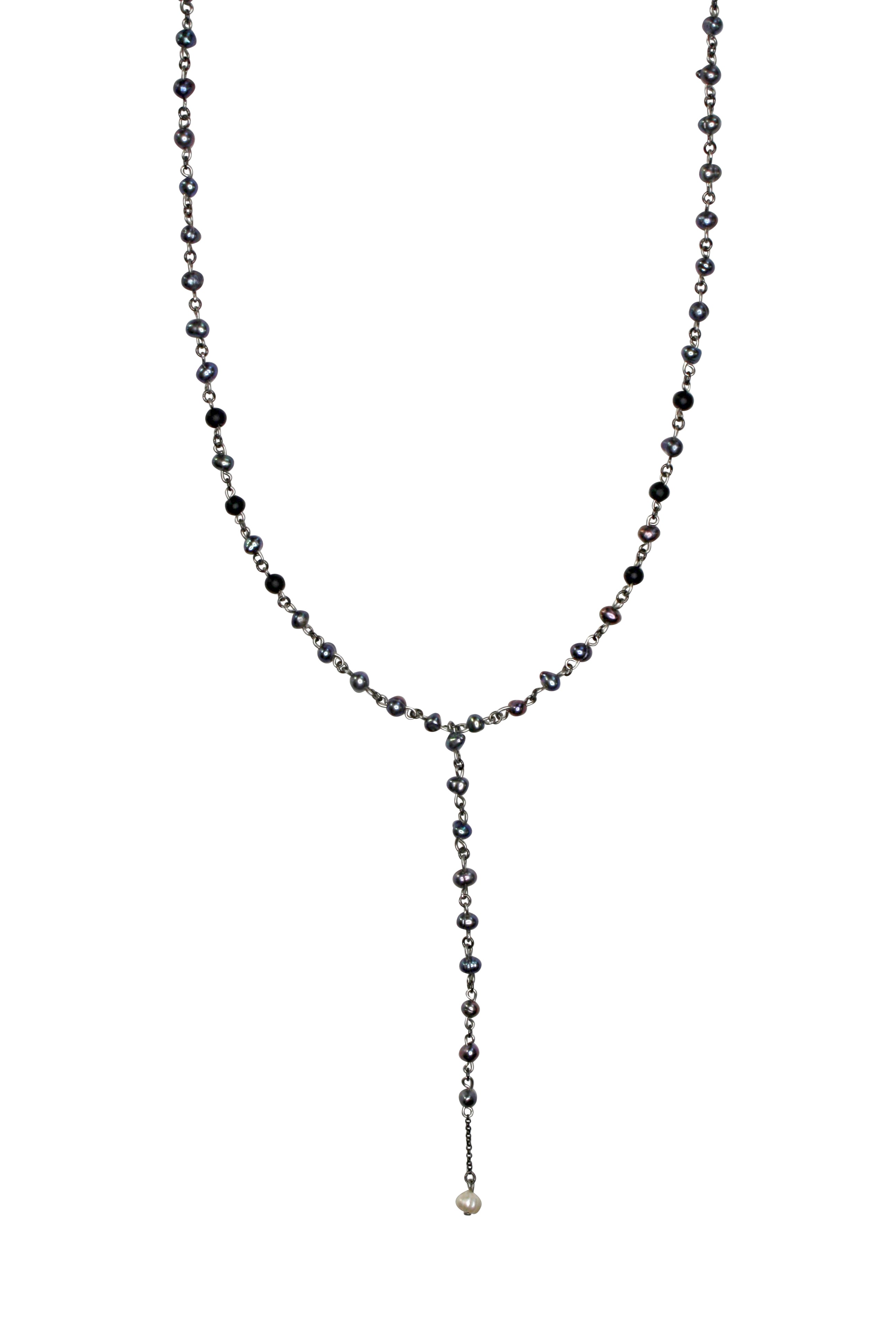 Mhart Women's Silver Black Pearl Lariat Chain