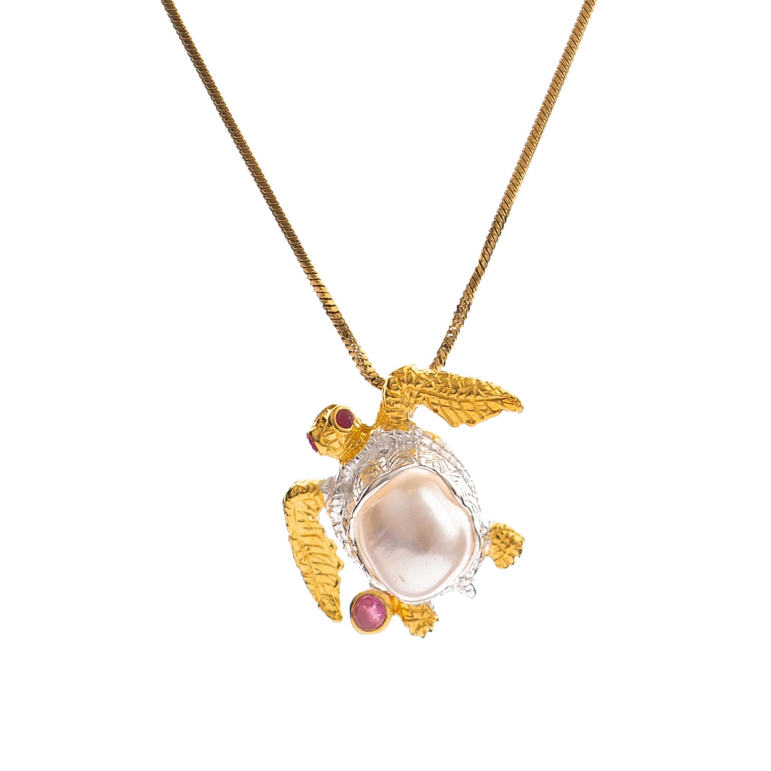 Ebru Jewelry Women's White / Pink / Gold Eternal Wisdom Turtle Pearl & Ruby Necklace - Gold In Gold