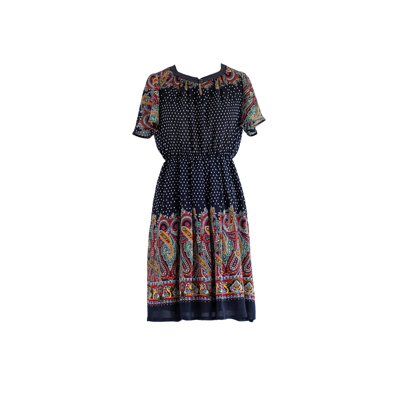 Sugar Cream Vintage Women's Vintage Pin Dot Paisley Print Black Chiffon Midi Dress In Black