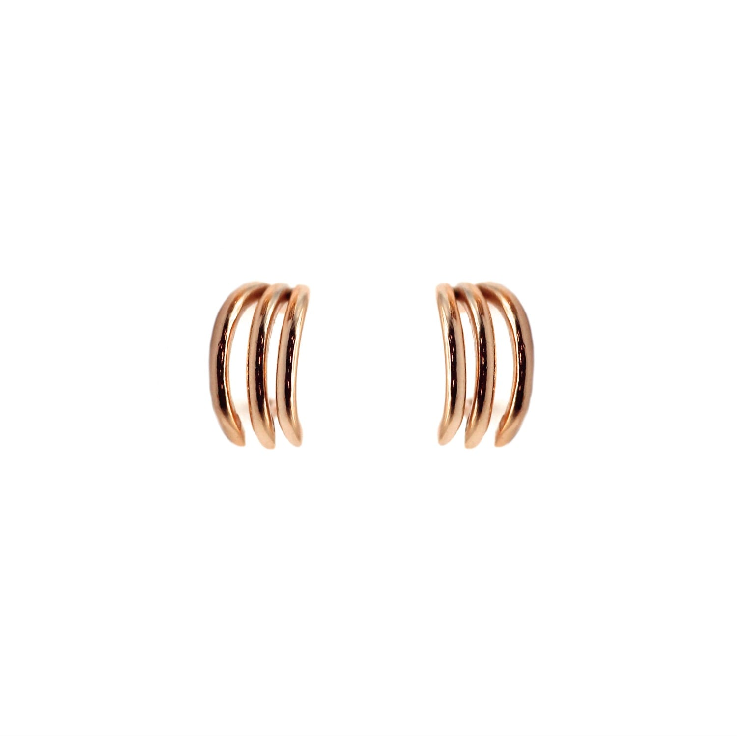 Vicstonenyc Fine Jewelry Women's Rose Gold Three-layer Line Rose Solid Gold Huggie Earrings