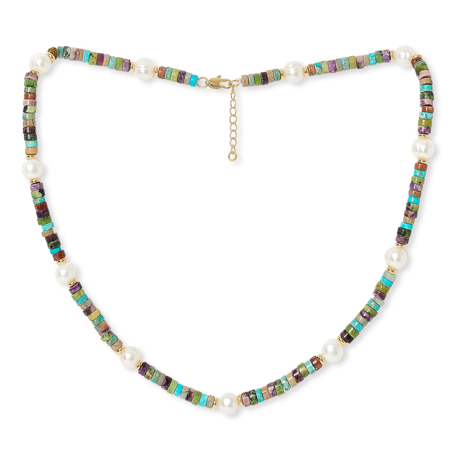 Pearls Of The Orient Online Women's Nova Oval Cultured Freshwater Pearl Necklace With Blue Mix Jasper & Gold Beads In Blue