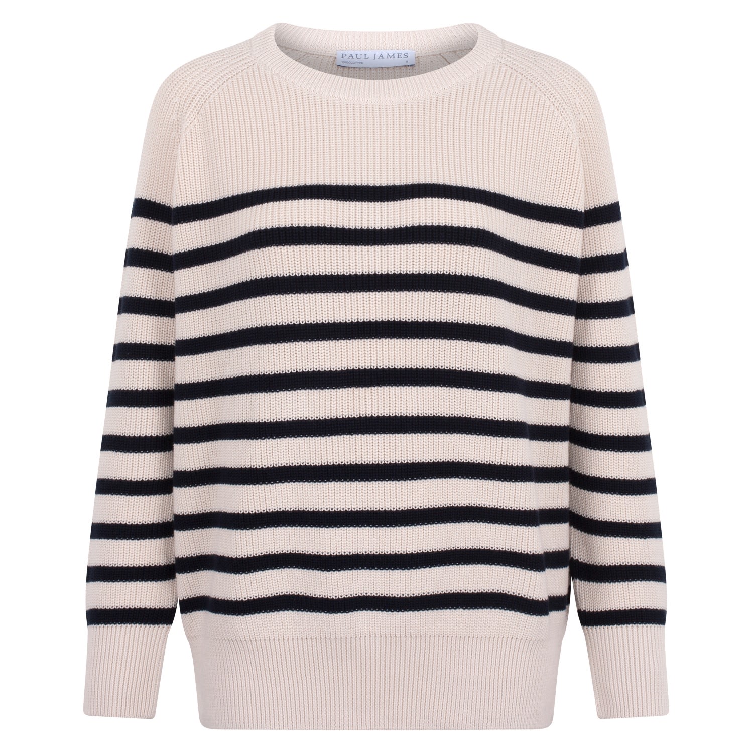 Paul James Knitwear Neutrals / Black Womens Cotton Ribbed Breton Tiana Jumper - Ecru In Black