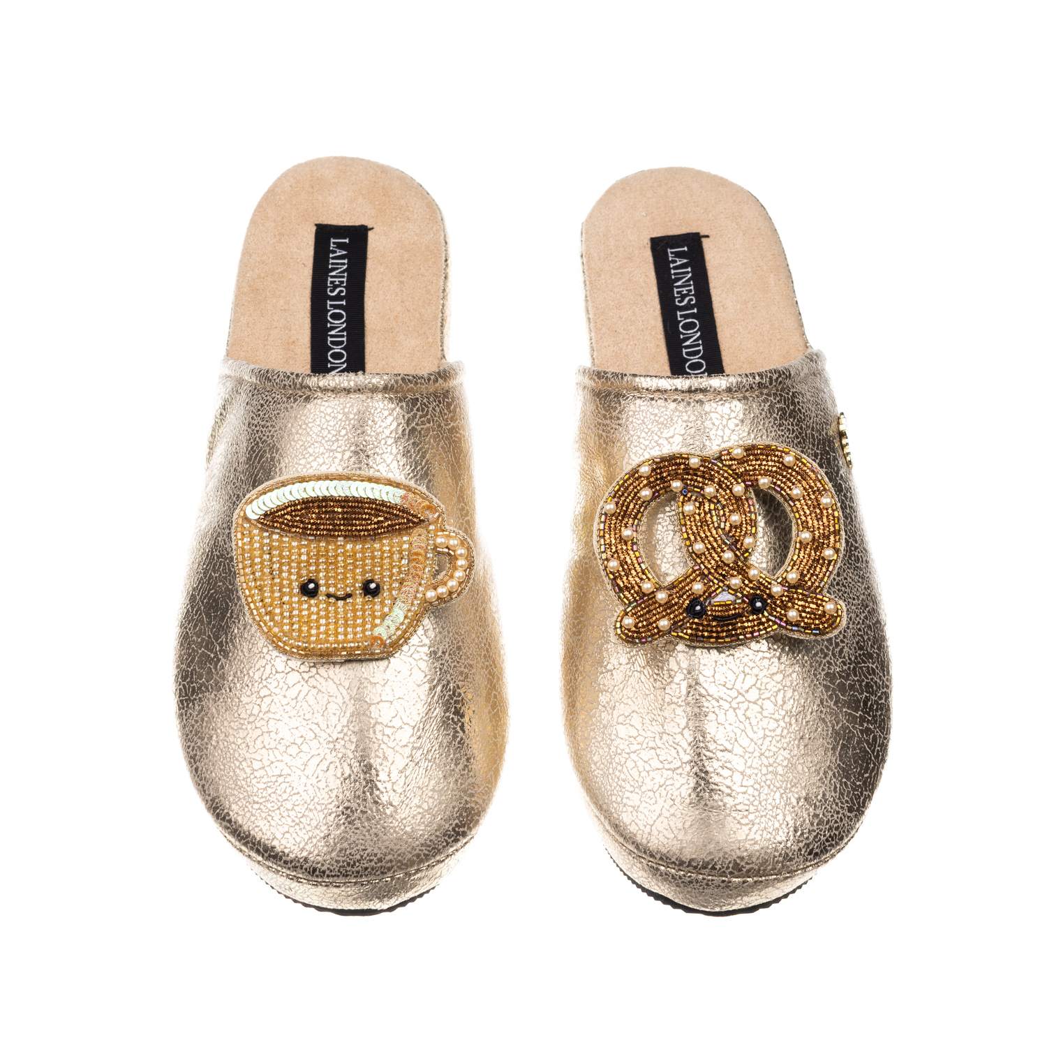 Women&rsquo;s Gold Softies With Laines Lovables Hot Chocolate & Pretzel Brooches | Medium | Laines London