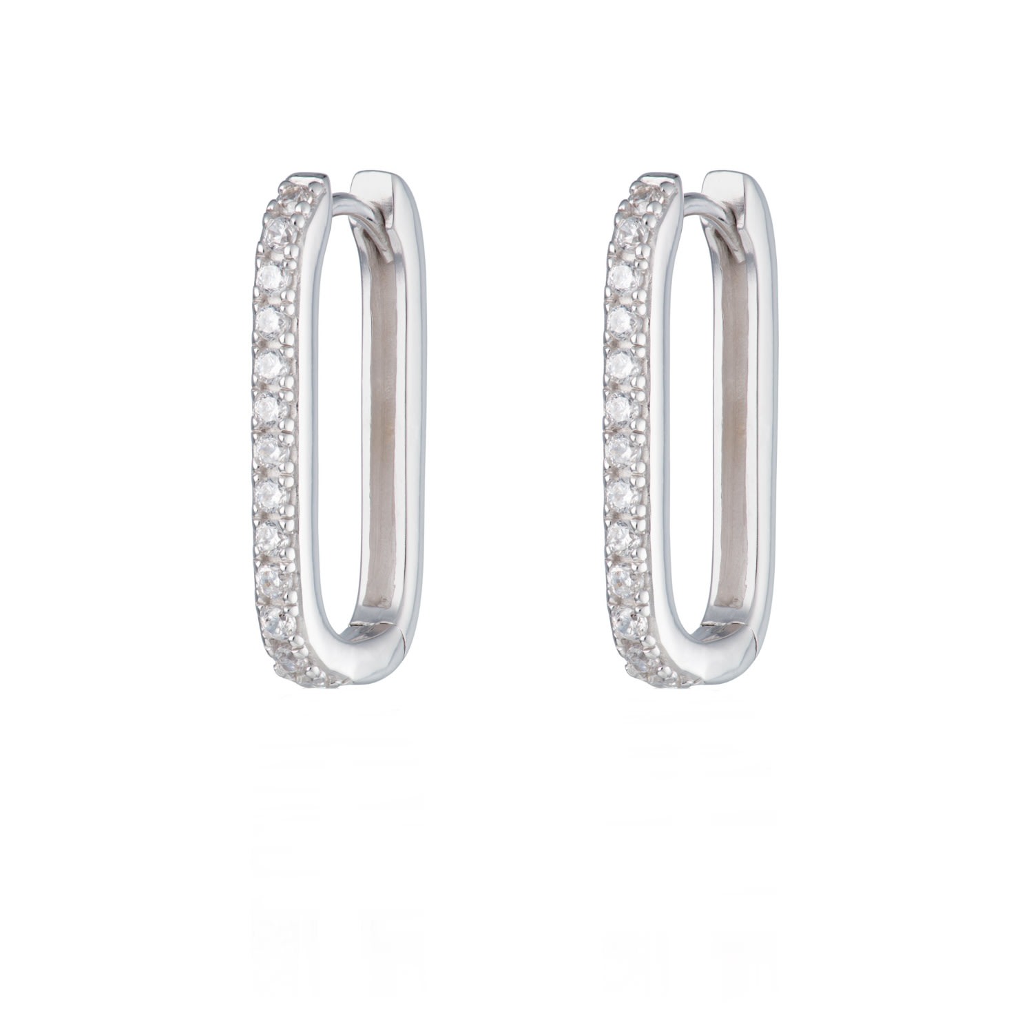 Women’s Silver Oval Huggie Hoop Earrings With Clear Stones Scream Pretty