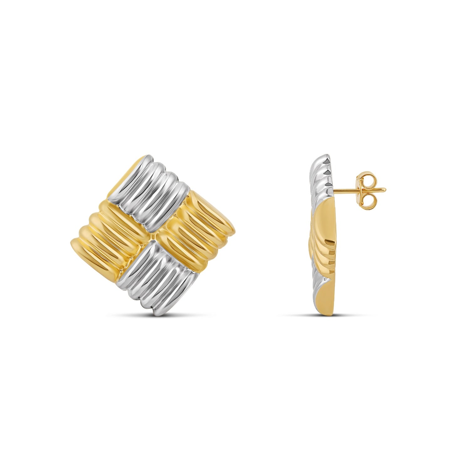 Shymi Women's Gold / Silver Textured Square Statement Earrings - Two Tone