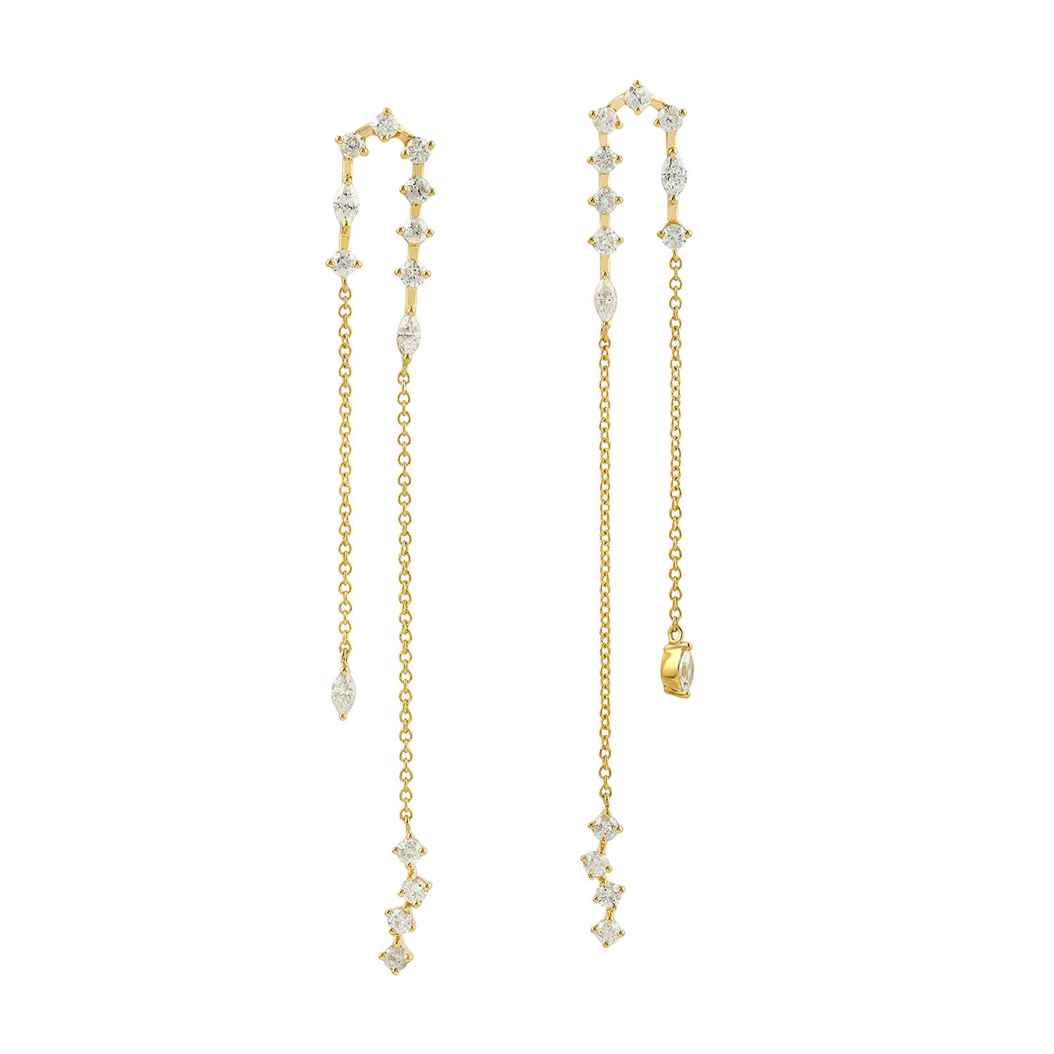 Artisan Women's White / Yellow 18k Yellow Gold Natural Diamond Chain Dangle Earrings In Gold