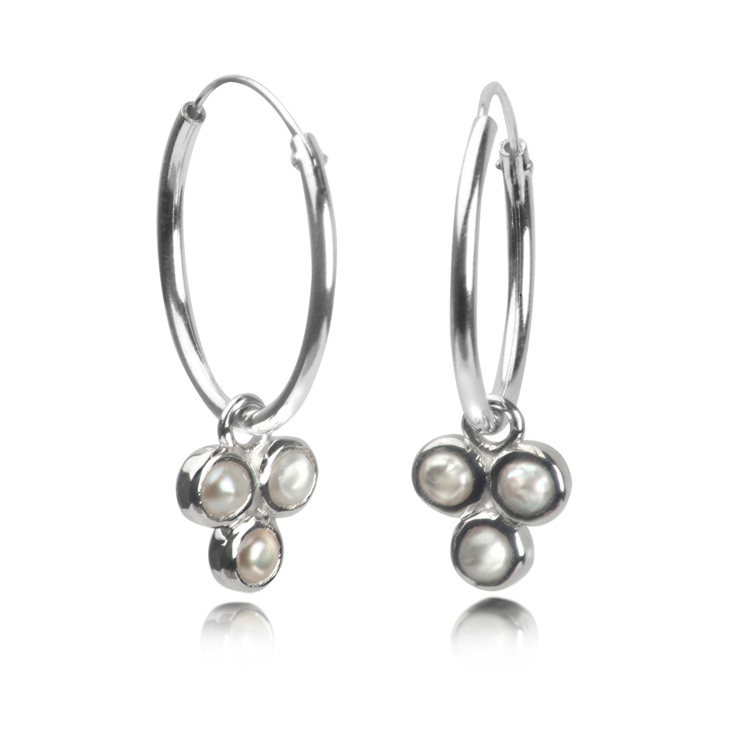 Women’s Silver / White Hoop Earrings With Pearls Trilogy Charms In Sterling Silver The Jewellery Store London