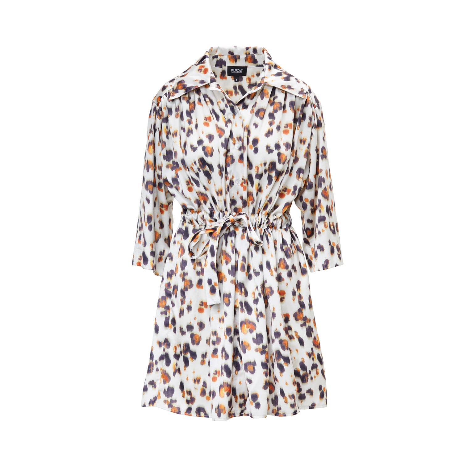 Bluzat Women's Shirt Style Mini Dress With Animal Print