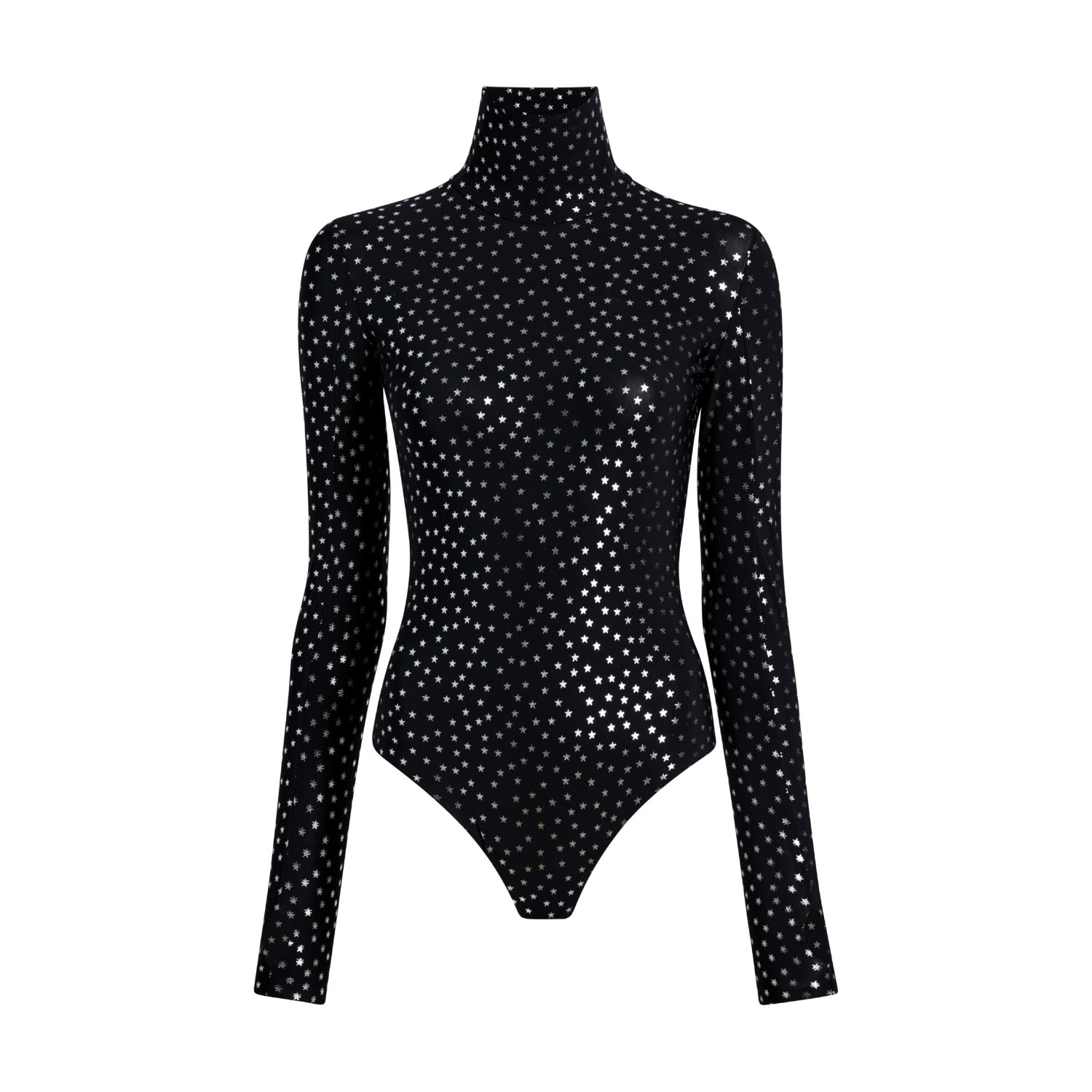 Commando Women's Classic Print Turtleneck Bodysuit In Silver Star In Black/silver