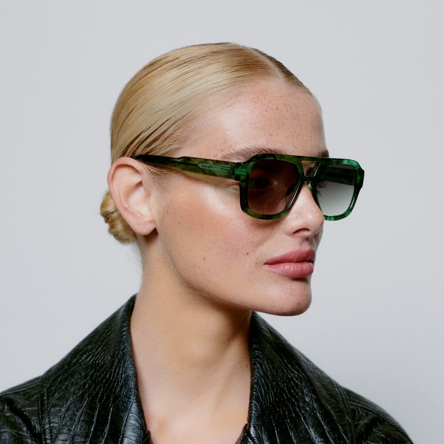 A.Kjaerbede Kaya Aviator Sunglasses in Green Marble Transparent